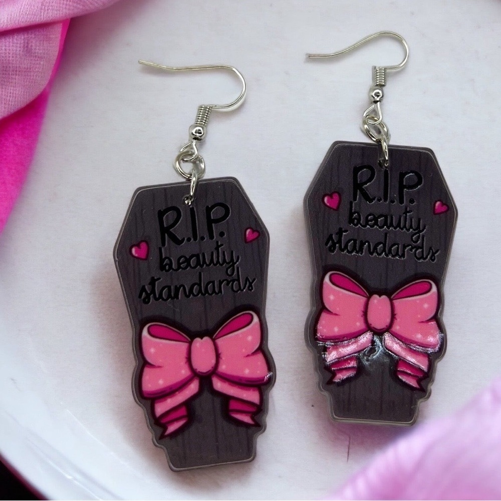 RIP Beauty Standards: Bold Pink Feminist Dangle Earrings for Empowerment! NWT